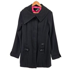 Y2K‎ Fox Racing Black Coat Jacket Pink Satin Lining Button Front Women's Medium